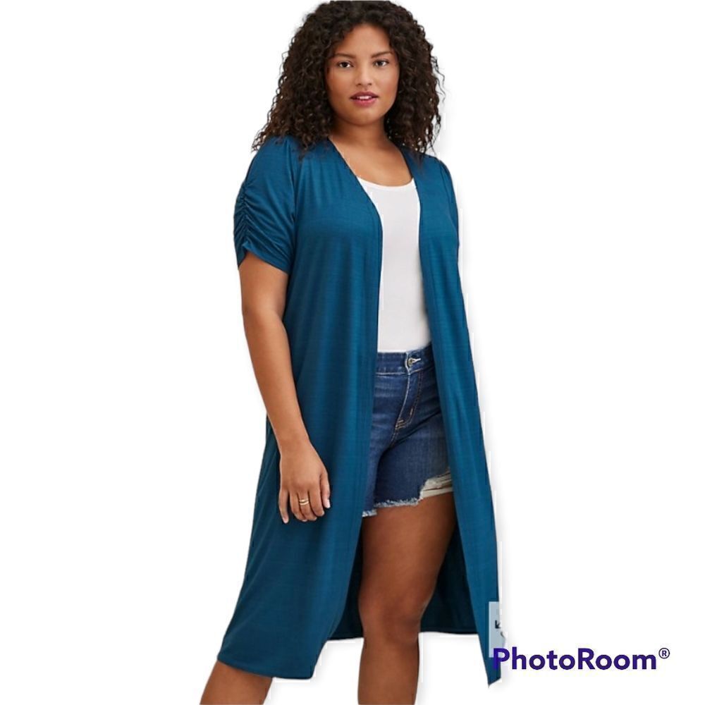 1X 14W 16W Torrid Blue Long Duster Sweater Short Lightweight Layering Fit Flare